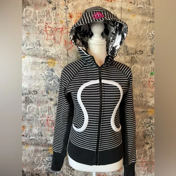 lululemon athletica, Jackets & Coats, Lululemon Parallel Black Navy White  Striped Scuba Hoodie Ii Zip Up Jacket